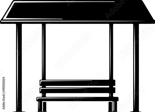 covered bus stop with a bench silhouette vector illustration