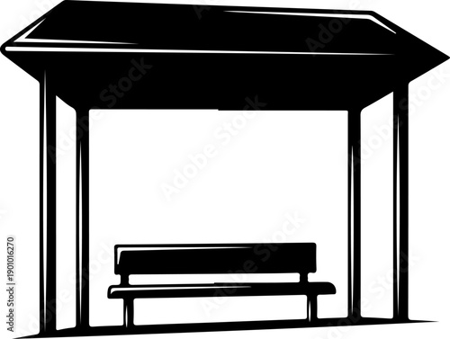 covered bus stop with a bench silhouette vector illustration