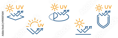 UV protection icon set, radiation or ultraviolet protect line web icons