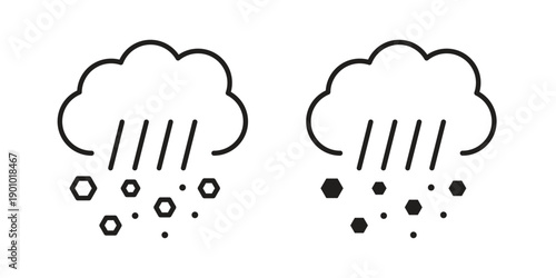 Cloud hail icon vector pack. Thin linear and black flat style.