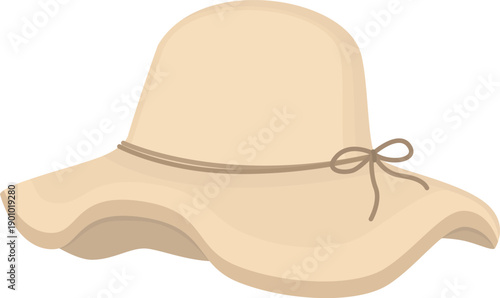Beach straw hat with bow isolated on white background. Illustration of cute summer headwear