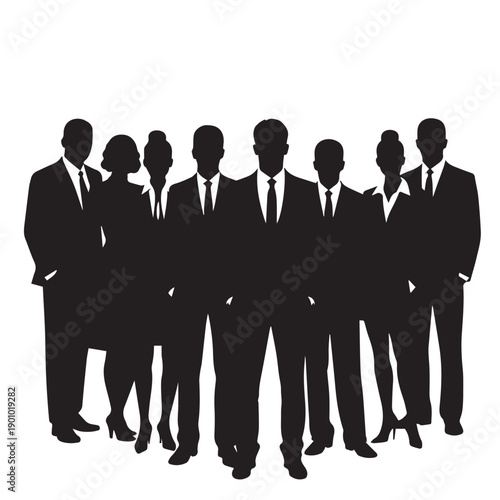 Business people , silhouettes, group of standing business men and businesswomen	

