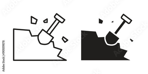 Digging icon vector pack. Thin linear and black flat style.