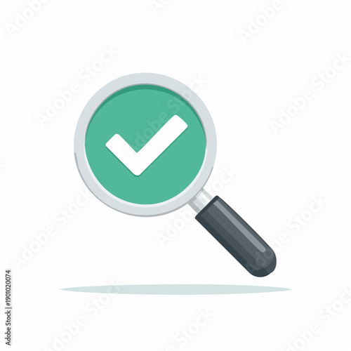 Magnifying Glass Inspecting a Check Mark Symbol for Verification Confirmation and Validation