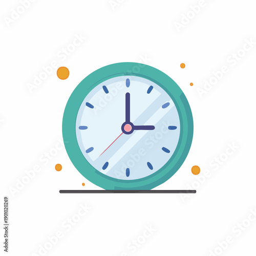 Teal Wall Clock Cartoon Illustration Timekeeping Timer Ticking Hours Minutes Seconds