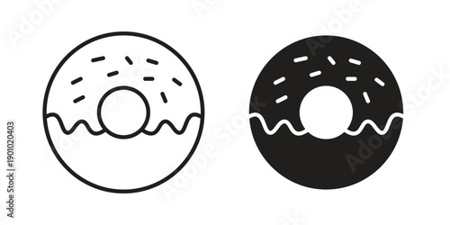 Donut icon vector pack. Thin linear and black flat style.