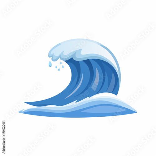 Stylized Ocean Wave Illustration with Curl and Splash Effects Against a Clean White Backdrop