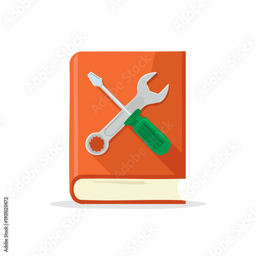 Orange Repair Manual with Tools Illustration Graphic for DIY or Maintenance Guide