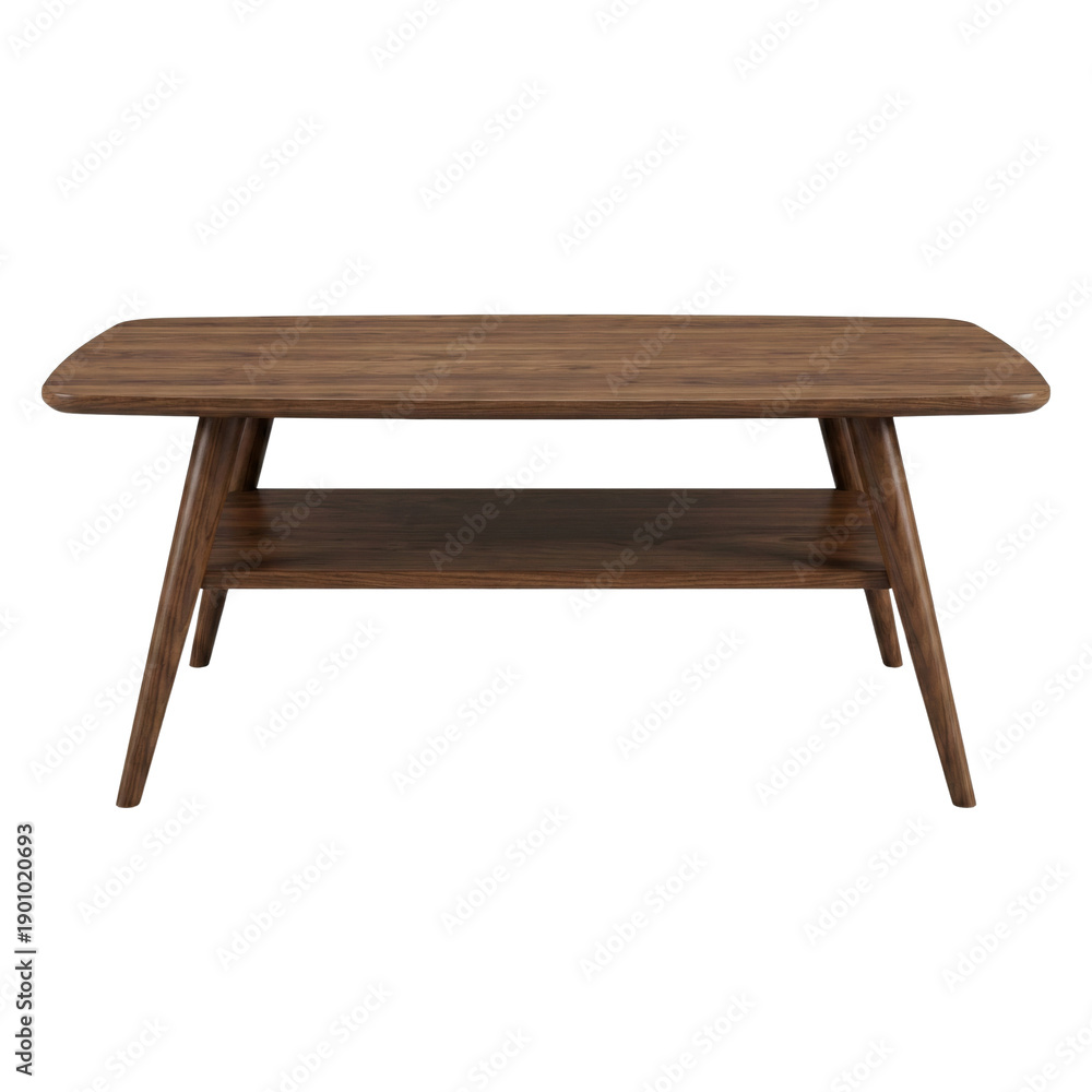Fototapeta premium Mid-century modern walnut coffee table with shelf
