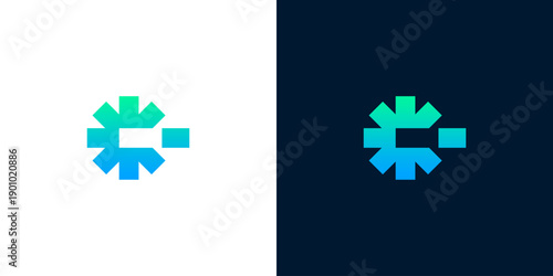 Dynamic digital technology logo combining abstract geometric elements with a vibrant blue-green gradient, ideal for modern corporate branding and innovative identity solutions