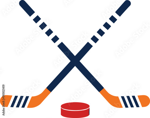 Ice Hockey Sticks and Puck Vector Icon with Crossed Hockey Equipment Symbol for Sports Team, Game, and Athletic Illustration Design