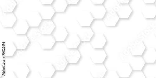 Abstract hexagon white background with shadow .white background Futuristic blue neon honeycombs. Modern technology design. Vector illustration.	
