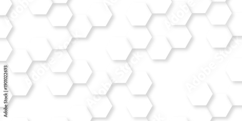 Abstract hexagon white background with shadow .white background Futuristic blue neon honeycombs. Modern technology design. Vector illustration.	