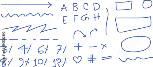 Hand-drawn Doodle Symbols, Shapes, and Letters Collection