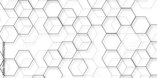 Abstract hexagon white background with shadow .white background Futuristic blue neon honeycombs. Modern technology design. Vector illustration.	