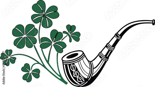 St Patrick's Day. St Patrick’s Day Pipe Friends Wearing Green Outfits and Shamrock Accessories. Whimsical Watercolor Cute Goose with Green Eyes Wearing a St. Patrick's Day Top Hat with Shamrocks.