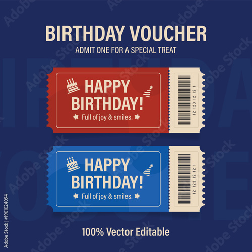 Birthday ticket gift voucher vector set