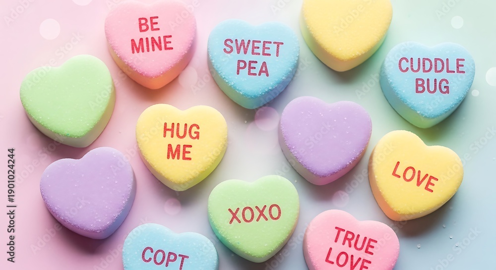 Naklejka premium Happy valentine's day with colorful conversation hearts
