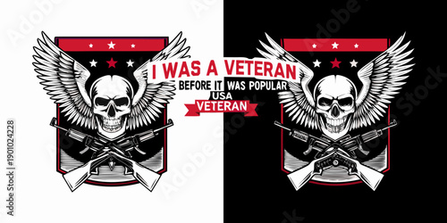 Skull with wings rifles and patriotic text a veteran design