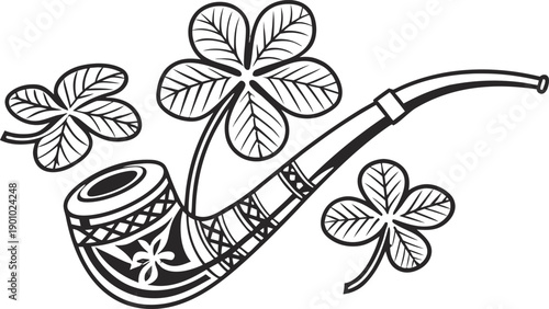 St Patrick's Day. St Patrick’s Day Pipe Friends Wearing Green Outfits and Shamrock Accessories. Whimsical Watercolor Cute Goose with Green Eyes Wearing a St. Patrick's Day Top Hat with Shamrocks.