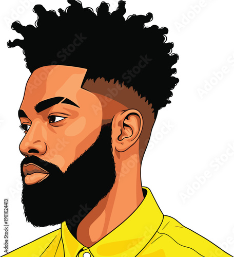 Stylish Bearded Black Man Side Profile Portrait with Modern Fade Haircut Vector Illustration for Branding, Avatars, Posters, and Digital Design Projects