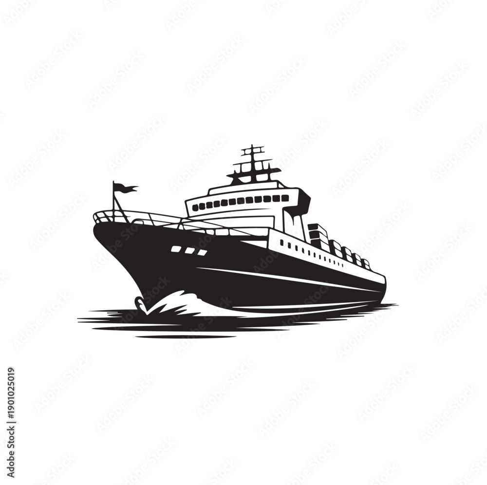 Obraz premium Cruise Ship Silhouette Doodle Vector Image