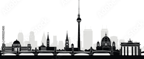 Berlin city skyline silhouette with famous landmarks isolated vector illustration european architecture travel destination design