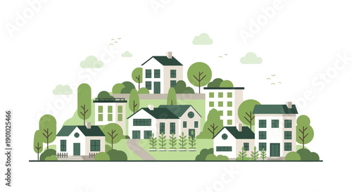 Green Eco-Friendly Townscape with Houses and Trees
