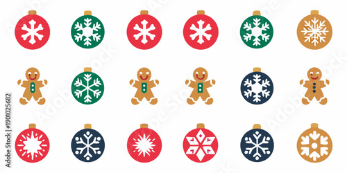 Festive christmas ornaments and gingerbread men in a repeating pattern