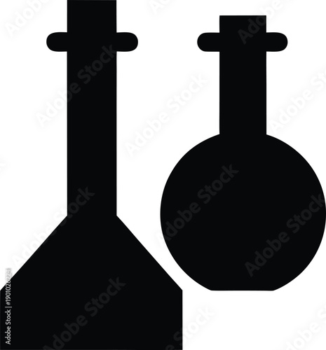 volumetric flask narrow neck silhouette vector illustration on transparent background