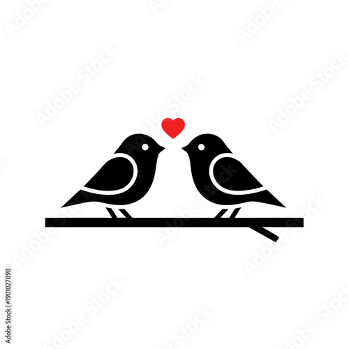 Cute Black Birds Sharing Love on a Branch Graphic