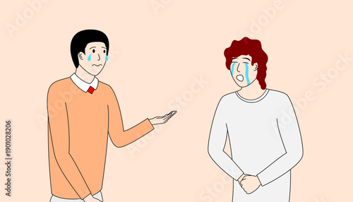 two people man and woman crying together