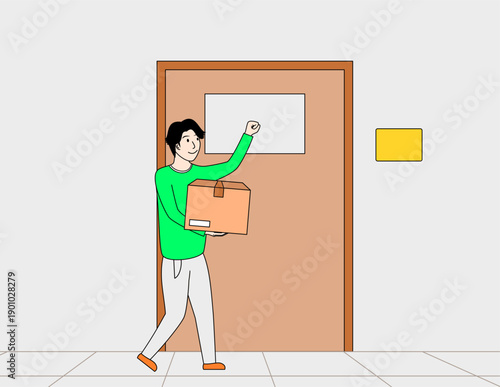 courier knocks on the door to deliver the package