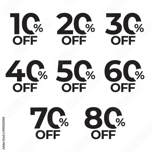 Beautiful set of collection discount sale labels white color background, vector illustration icon design. price discount tag with discount 10, 20, 30, 40, 50, 60, 70, 80, sale off sign and symbol, 