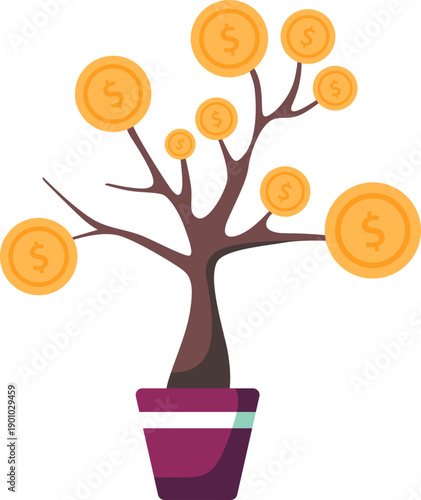 Money Growth Tree Vector Illustration