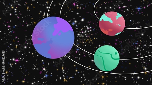 Illustration of a planet orbiting in space filled with beautiful stars.