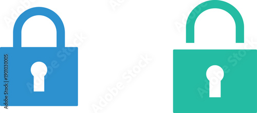Two Minimalist Padlock Icons in Blue and Teal Colors, Flat Vector Symbols for Security, Privacy, and Data Protection in UI/UX Design