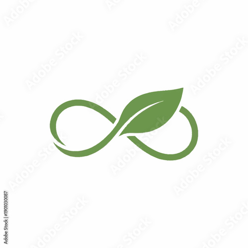 Green infinity symbol with a leaf representing sustainable and ecological concepts.
