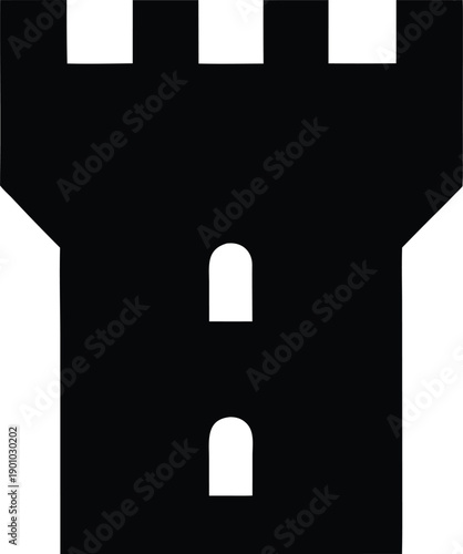castle turret with crenellations silhouette vector illustration on transparent background