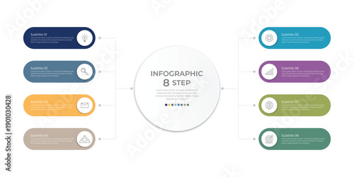 Vector infographic label design template 8 options or steps. Can be used for process diagram, presentations, workflow layout, banner, flow chart, info graph