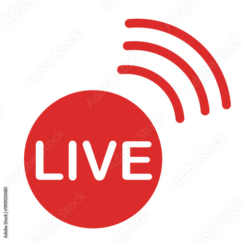 Live streaming icon in red color   Modern vector button design isolated on white background