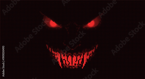 Happy Pixelated Monster with Halftone Smile - Vector Graphic