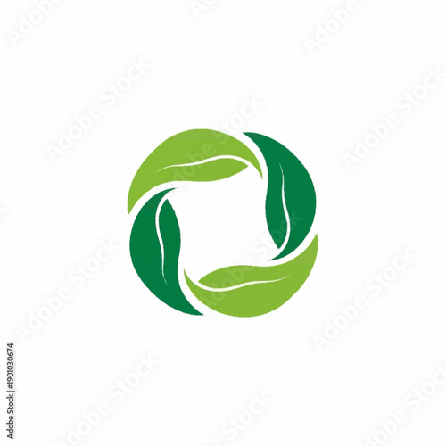 Green Leaves Circular Arrangement Logo Design.