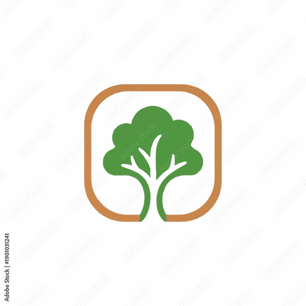 Obraz premium Stylized green tree logo with a brown square frame.