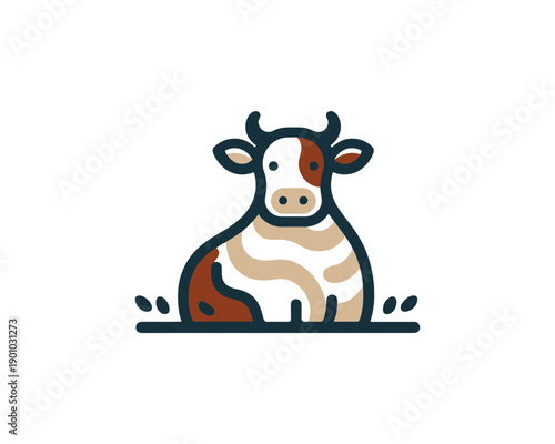 Cow mascot character sitting in pasture vector logo