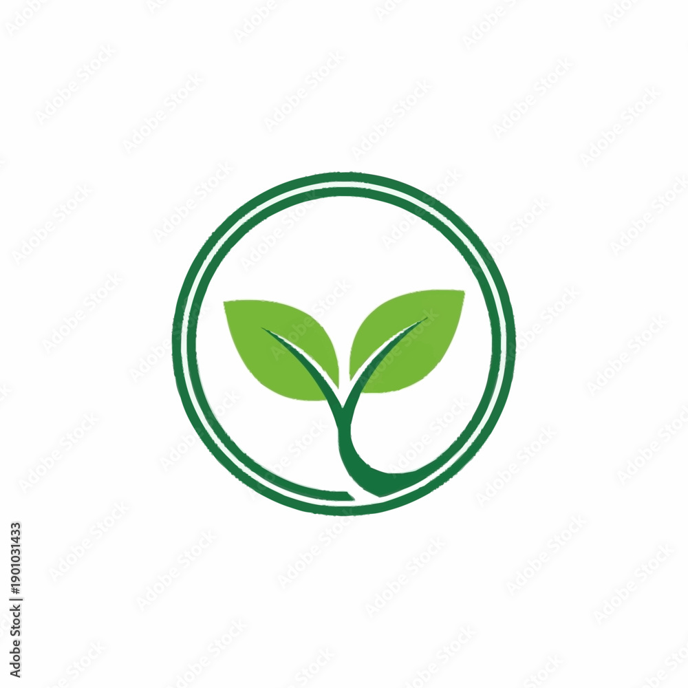 Obraz premium Vibrant green leaves sprout within a circular emblem, symbolizing growth.
