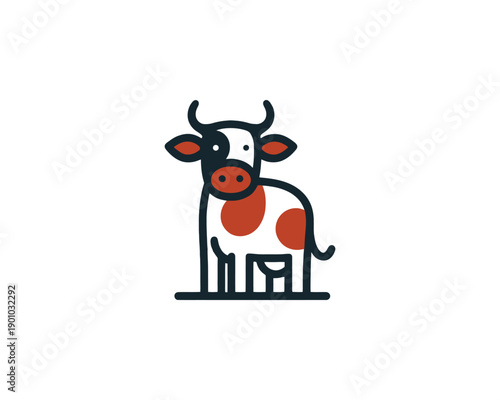 Cow full body minimalist mascot with red spots vector logo