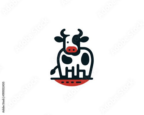 Cow full body geometric mascot with spot vector logo