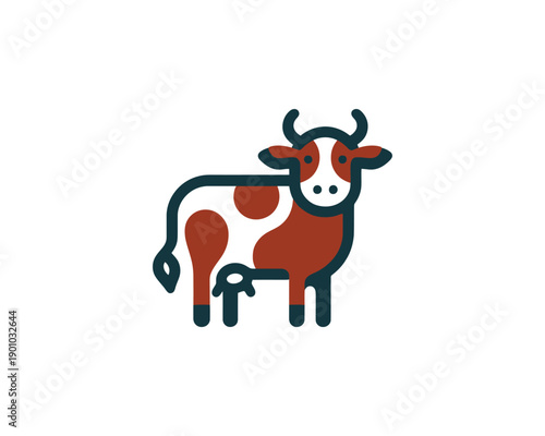 Dairy cow standing mascot with brown patches vector logo