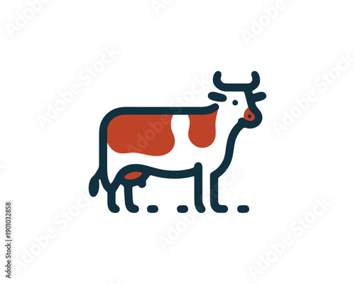 Dairy cow standing minimalist line art mascot vector logo